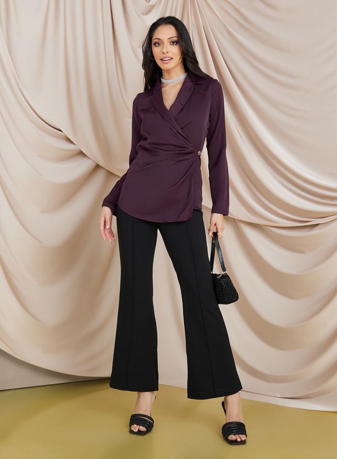 ستايلي بلوزة ملفوفة بياقة ستيلينوتش وأزرار أمامية - Image 2